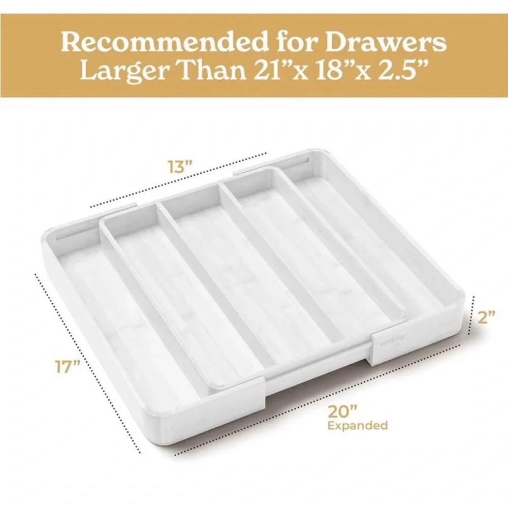 NWT White Bamboo Kitchen Drawer Organizer For Silverware